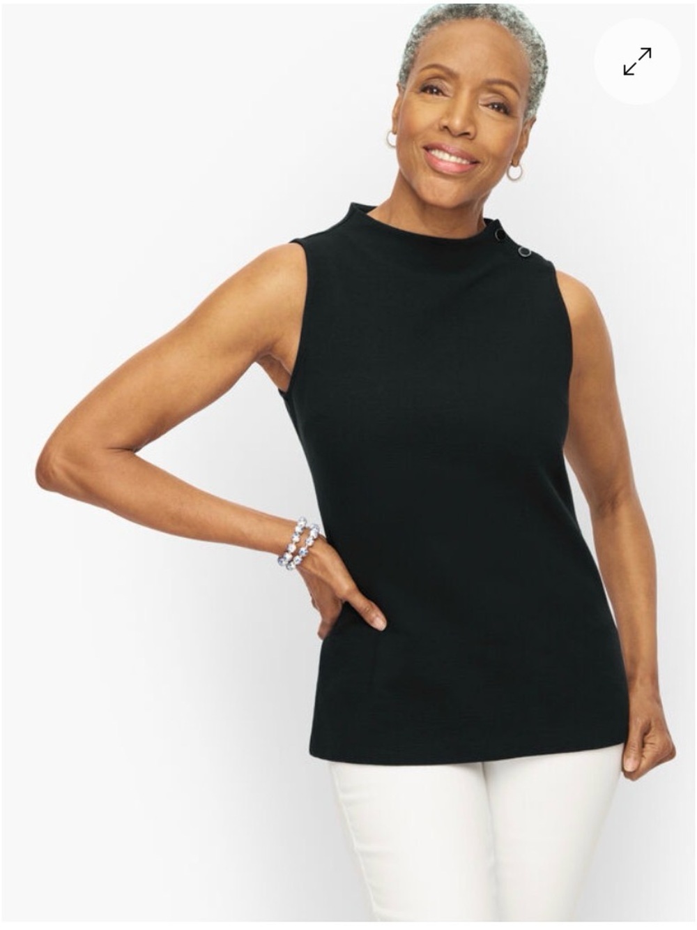 Talbots NWT 1X Button Detail Funnel Neck Navy Top Minimalist Office Neutral